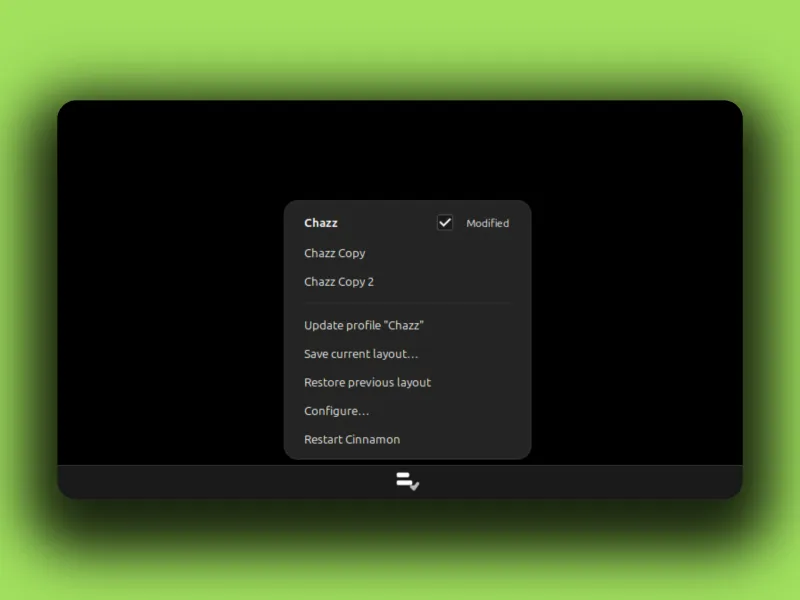Panel Profiles applet on a Cinnamon desktop